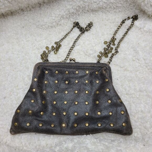 Liz Soto Distressed Studded Genuine‎ Leather Kisslock Purse - Picture 1 of 6